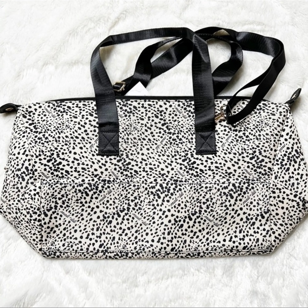 Mali + Lili Snow Leopard Print Black Overnight Weekender Duffle Bag Tote NEW NWT